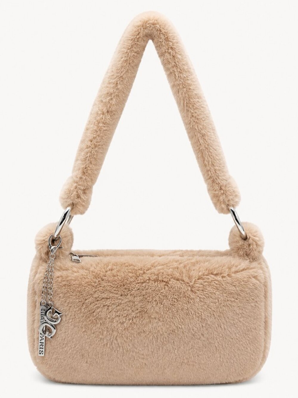 NWT Gilda Paris GGH-531 Beige Faux Fur Shoulder Hobo Bag Charm
